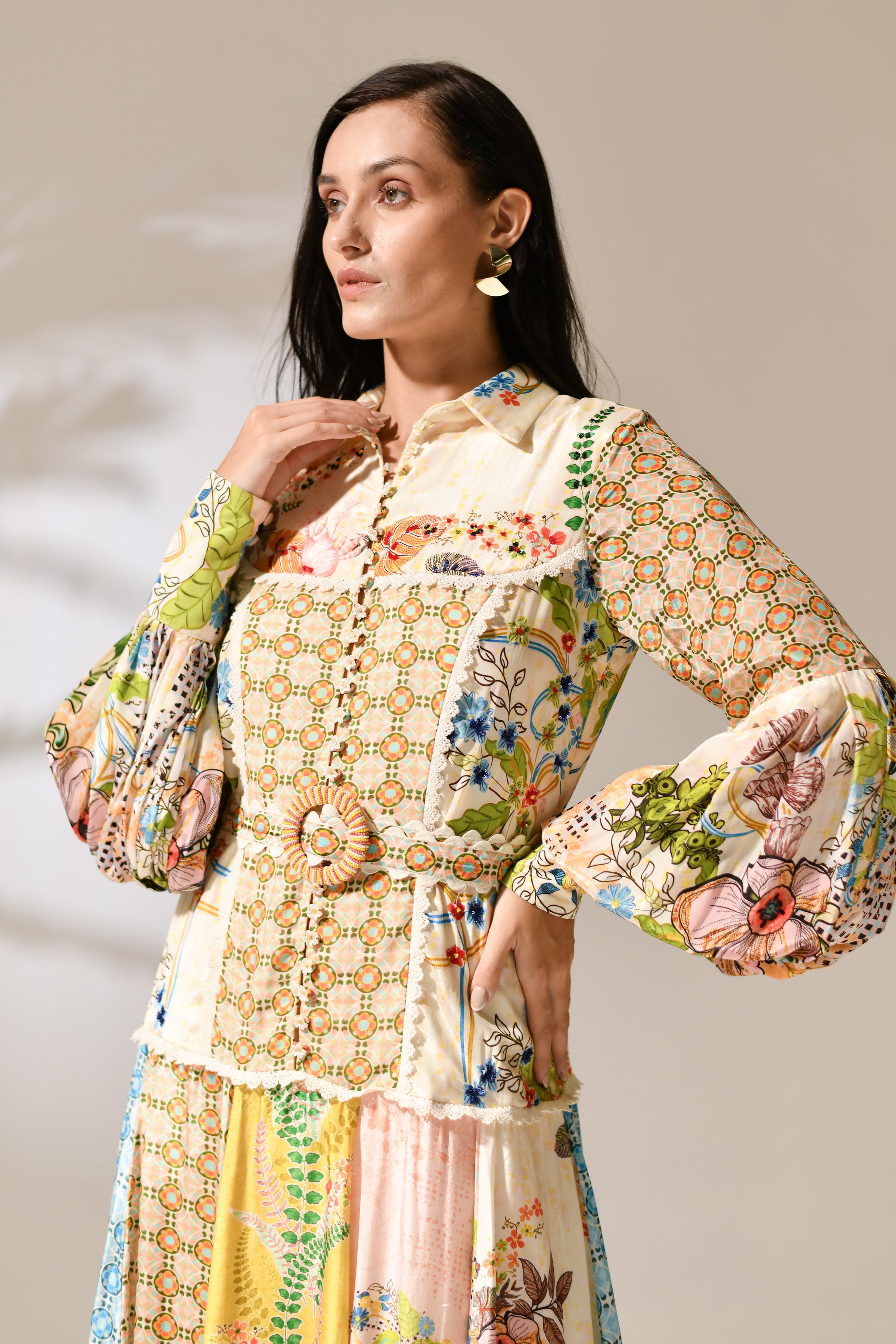 Primrose Lantern-Sleeve Patchwork Dress – Bhanuni by jyoti Primrose Lantern-Sleeve Patchwork Dress – Bhanuni by jyoti