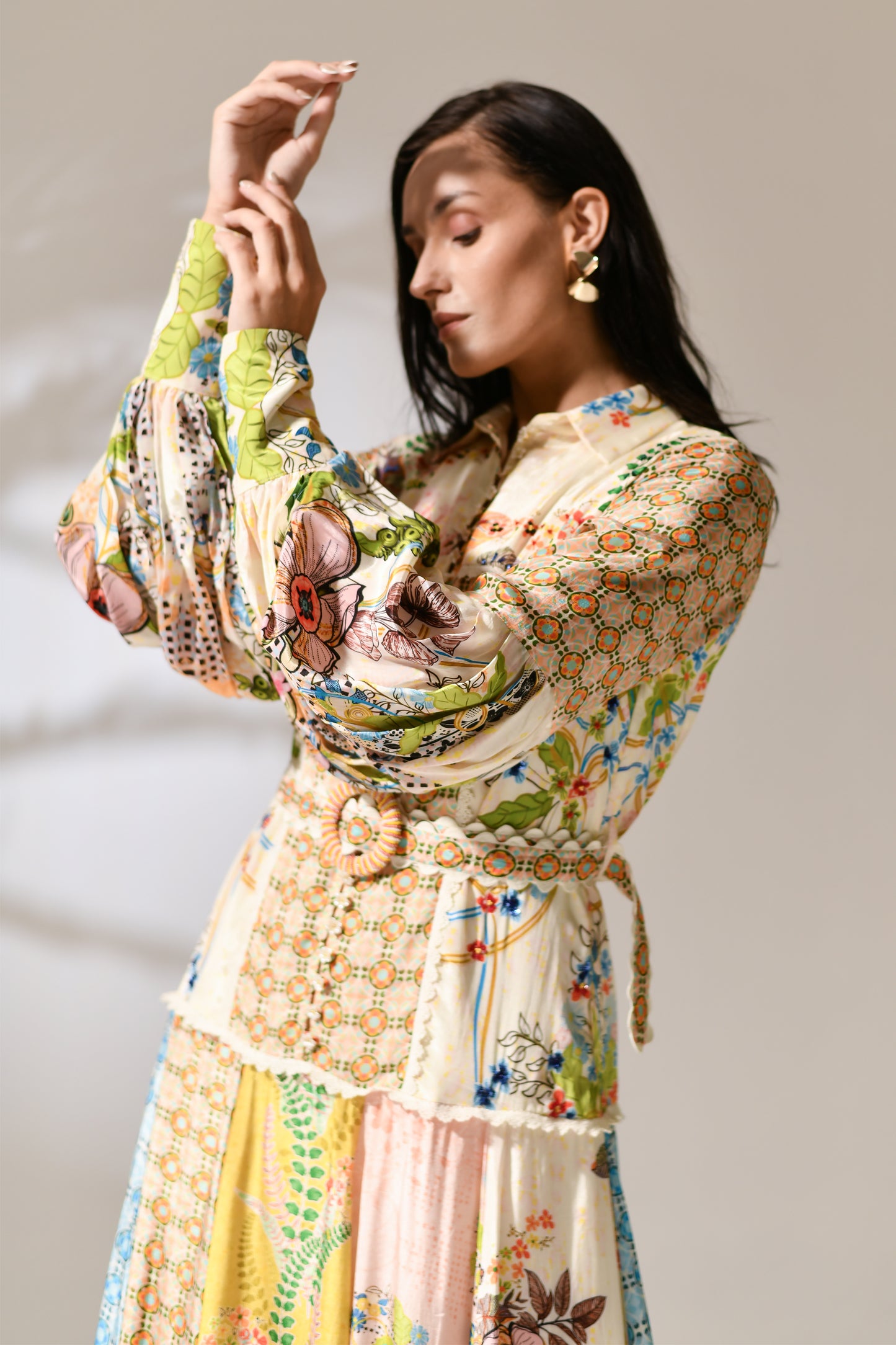 Primrose Lantern-Sleeve Patchwork Dress