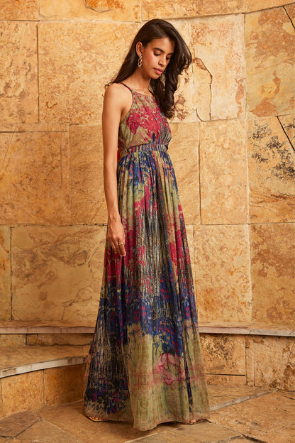 Maxikleid mit abstraktem Blumenmuster