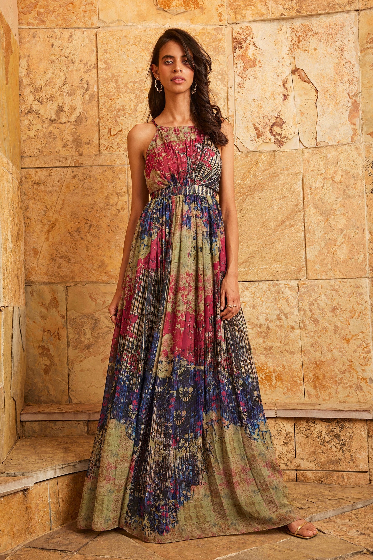 Maxikleid mit abstraktem Blumenmuster