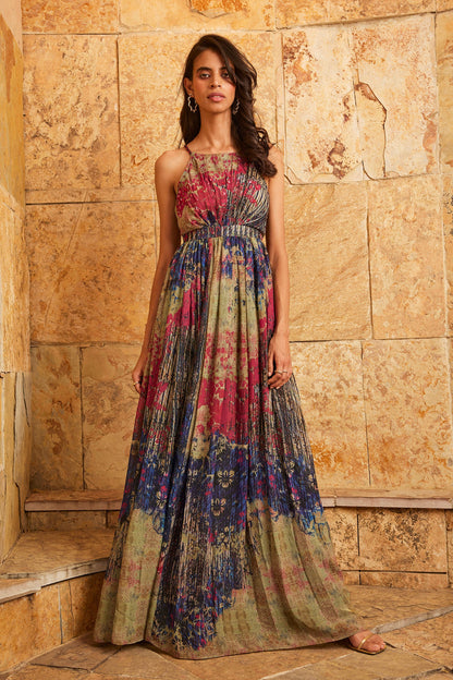 Maxikleid mit abstraktem Blumenmuster