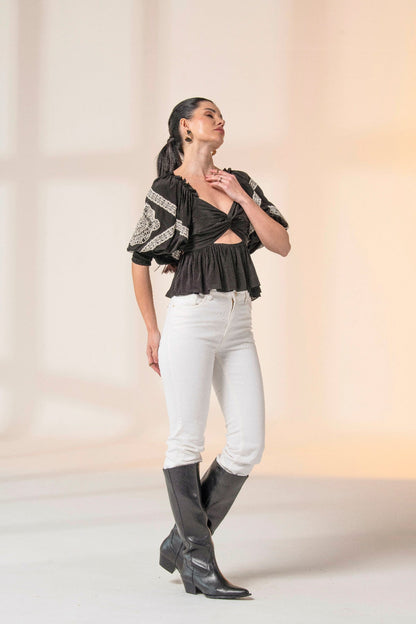 CAVIAR EMBROIDERED TOP