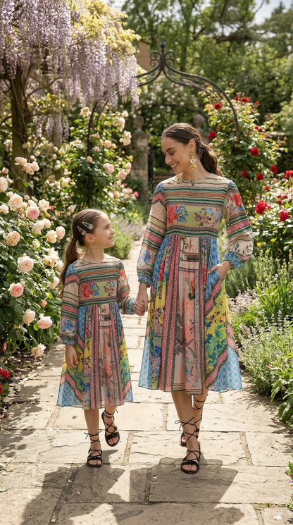TROPICAL TILES MIDI DRESS