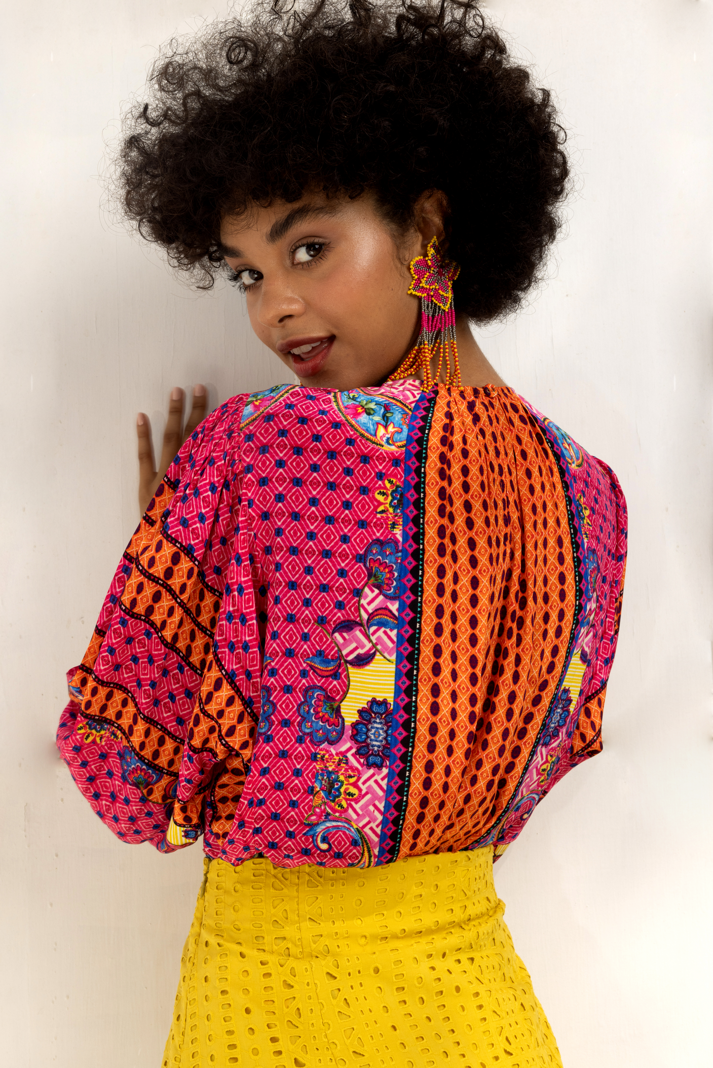 EMILIA BEADED PEASANT TOP ( PINK)
