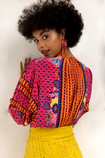 EMILIA BEADED PEASANT TOP ( PINK)